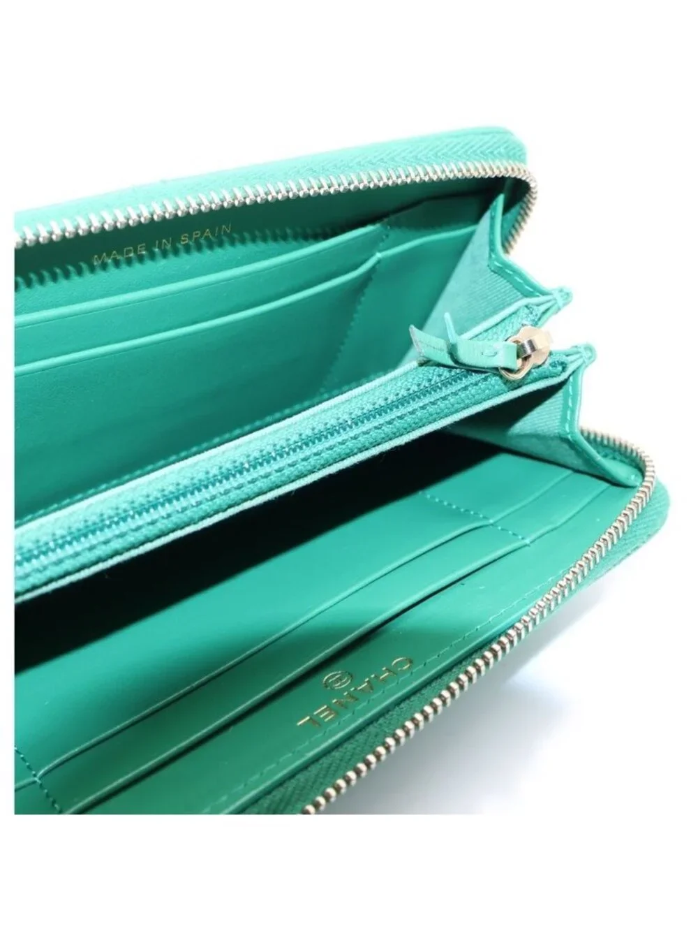 Chanel Chain Coco Wallet Card Case Green Leather Gold